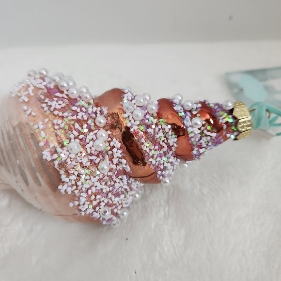 St. Nicholas Square Glass Pearl Glitter Seashell Holiday Christmas Ornament NWT - Picture 13 of 14